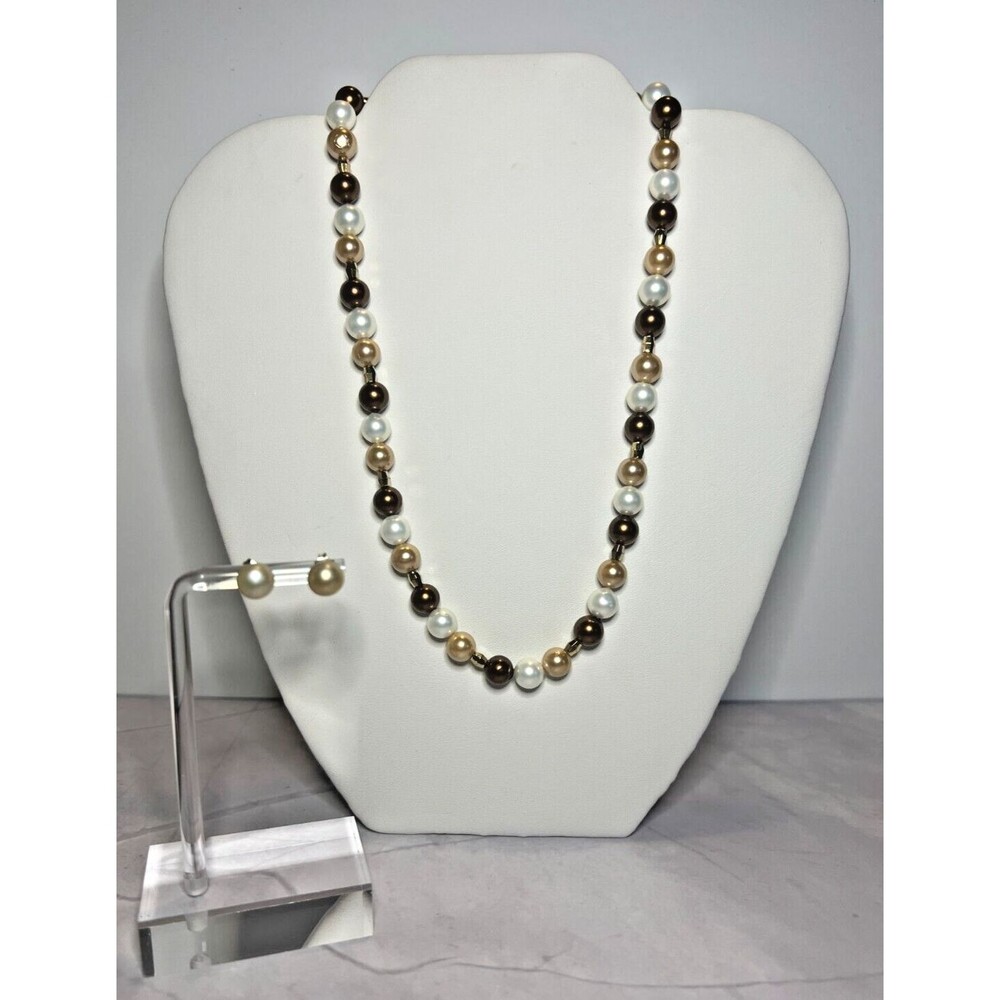 Bronze/White/ South Pacific Shell Pearls Necklace & Earring Set (0115)